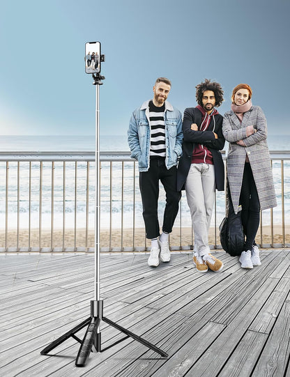 Trípode + Selfie Stick 2-en-1 de 71" con Control Remoto | Rotación 360° | Compatible iPhone/Android y Cámaras (Rosca 1/4")