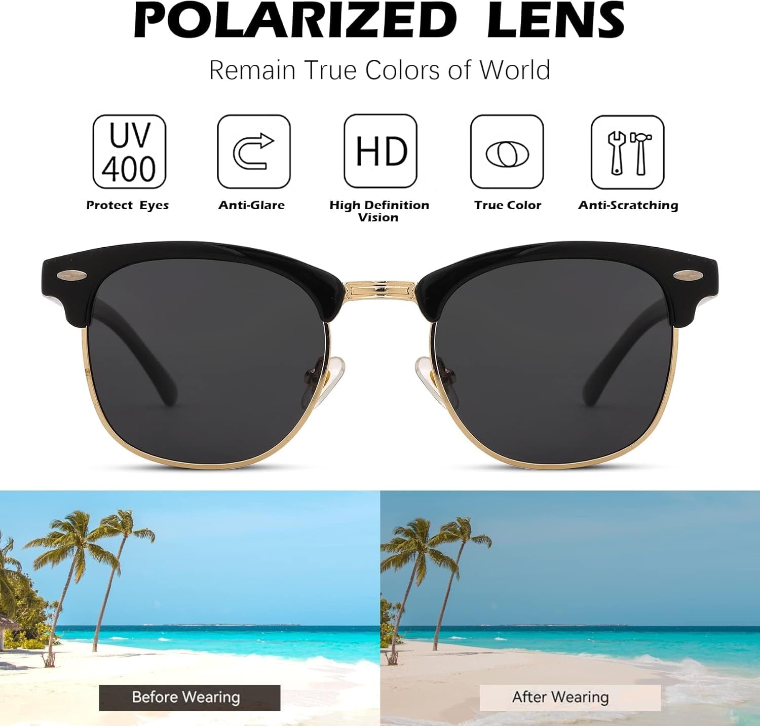 Pro Acme Semi-Rimless Polarized Sunglasses UV 400 Protection for Women Men