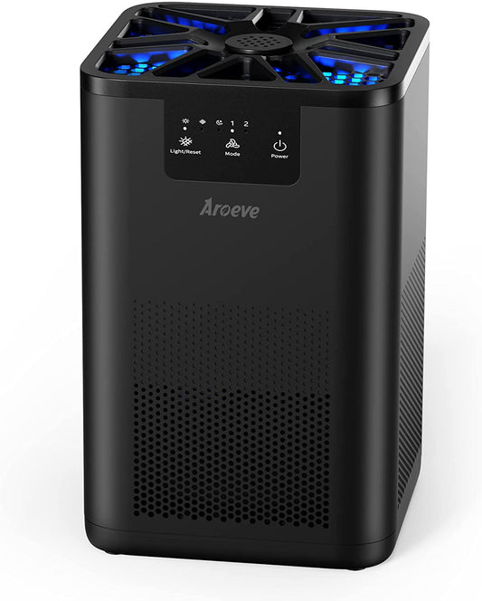 Purificador de Aire AROEVE MK06 con Aromaterapia – Ultra Silencioso 20dB, Elimina Humo, Polen, Caspa de Mascotas, Pelo y Olores – Cubre hasta 20 m² – Negro (Versión EE.UU.)