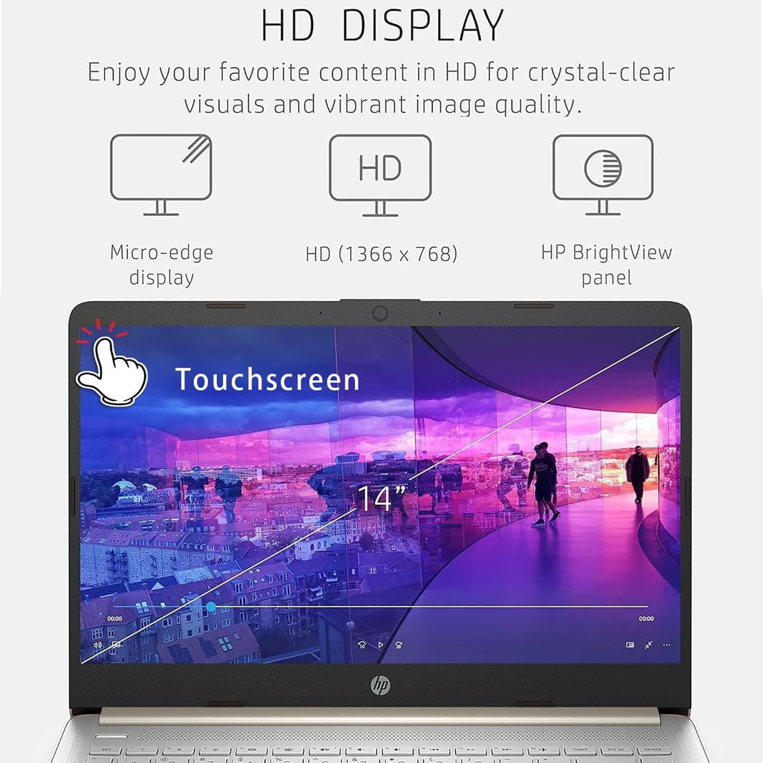 HP 14" Laptop Touchscreen – Intel Celeron N4500, 4GB RAM, 64GB eMMC, Windows 11 Home S, WiFi 6, Office 365 (1 Año) – Pale Gold