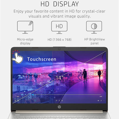 HP 14" Laptop Touchscreen – Intel Celeron N4500, 4GB RAM, 64GB eMMC, Windows 11 Home S, WiFi 6, Office 365 (1 Año) – Pale Gold