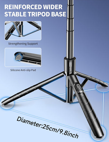 Trípode de Celular de Aluminio 71" con Control Remoto — Selfie Stick 2-en-1, Extensible, Rotación 360°, Compatible iPhone 15/14/13/Android/Cámara