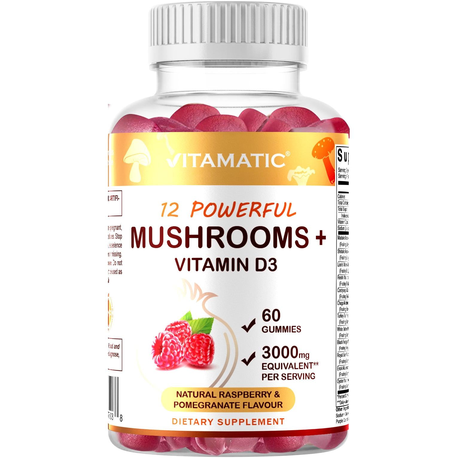 Vitamatic Gomitas Complejo de Hongos con Vitamina D3 – 3000 mg por porción | 60 gomitas