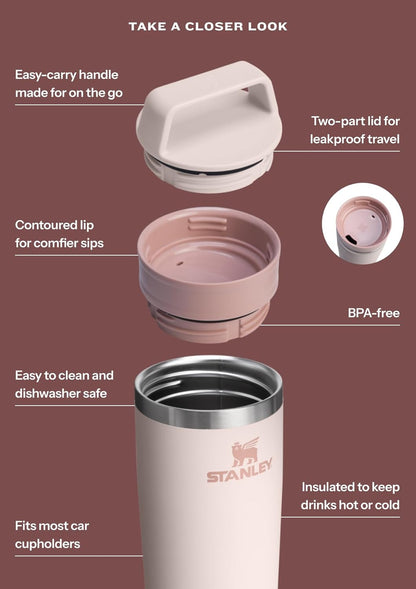 Cafe to Go Travel Mug 20 Oz | Leakproof Two-Part Drink through Lid | Tumbler Cup for Coffee, Tea and Drinks | Insulated Stainless Steel Coffee Mug | Bpa-Free | Black 2.0