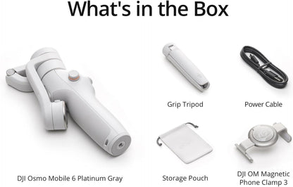 DJI Osmo Mobile 6 Estabilizador Gimbal para Smartphone – 3 Ejes, Seguimiento Inteligente, Palo Extensible Integrado, Control desde Smartwatch, Portátil y Plegable – Platinum Gray