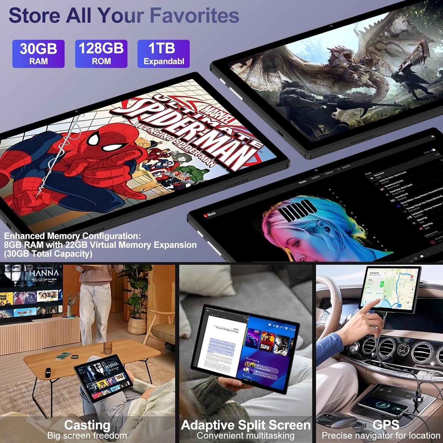 2025 Android 15 Tablet with Keyboard | Gemini AI, 30GB+128GB Octa-Core Electronics Tablets W/ 10 Inch IPS HD Display, 8000Mah, 5G Wifi, 1TB Expand, Mouse+Case, BT 5.0, Widevine L1, Metal Body -Black
