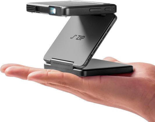 ZIP Tri-Fold DLP Truly Mini Projector, Pocket Size, Zero-Lag Focus, One-Click Screen Mirroring, Full-Screen Mode, Type-C Fast Charging, 5,000Mah Battery, Indoor Outdoor Portable Projector, Grey