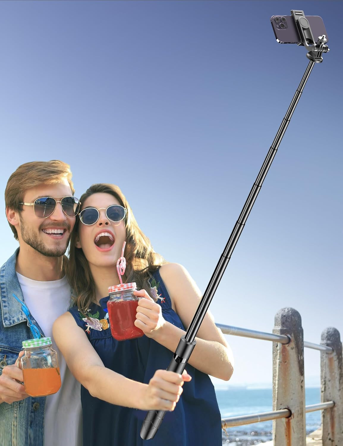 Trípode de Celular de Aluminio 71" con Control Remoto — Selfie Stick 2-en-1, Extensible, Rotación 360°, Compatible iPhone 15/14/13/Android/Cámara