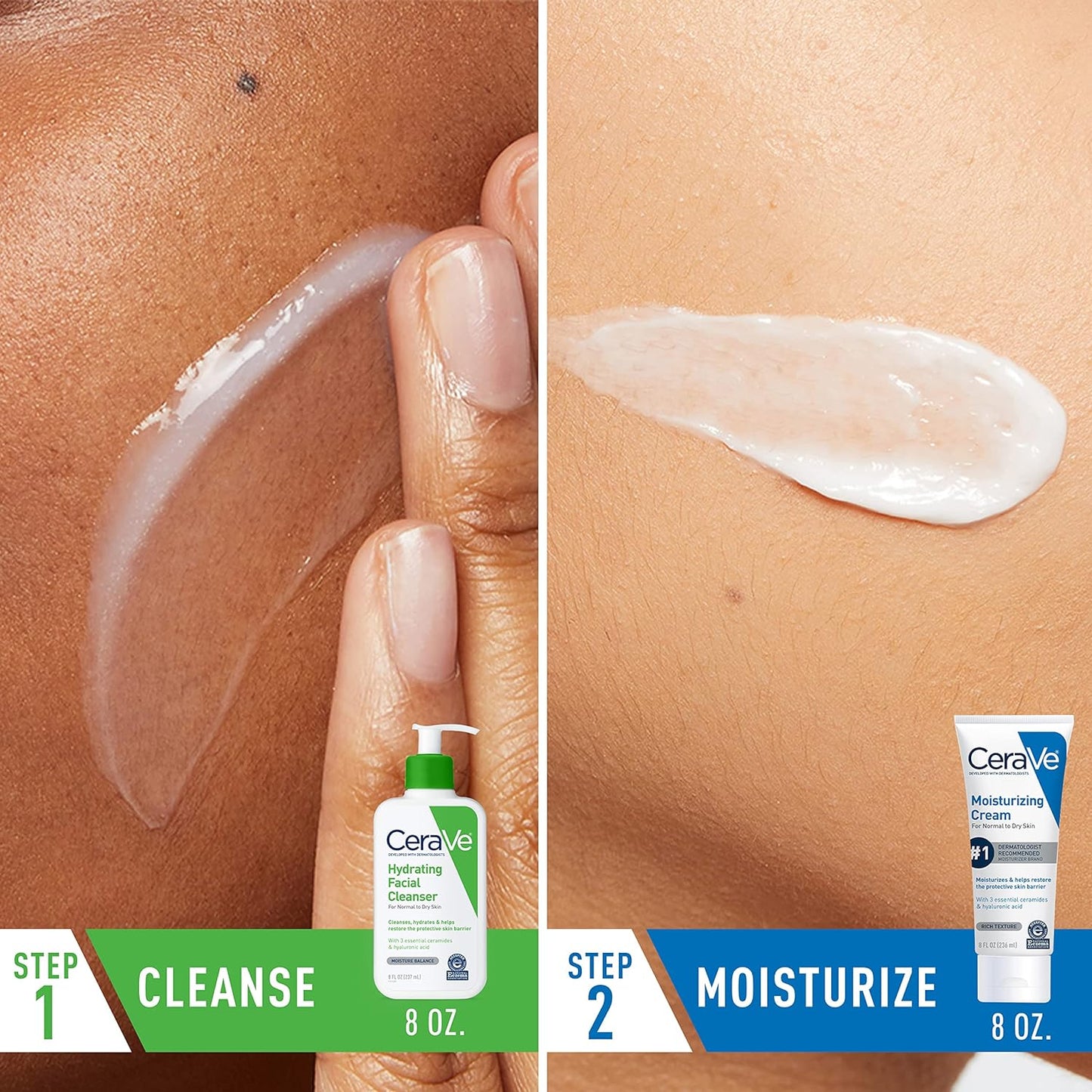 CeraVe Set Hidratante | Crema 8 oz + Limpiador Facial 8 oz – Ácido Hialurónico + 3 Ceramidas | Aprobado por NEA | Sin Fragancia
