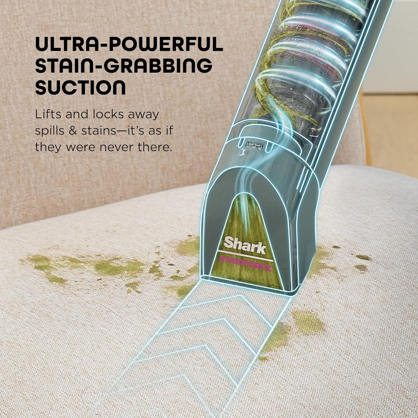Shark StainForce HX101 Limpiador Portátil Inalámbrico de Manchas y Olores | Succión Potente, Fórmula 30x Más Eficaz, Alfombras, Tapizados, Escaleras, Incluye Caddy y Solución de Limpieza