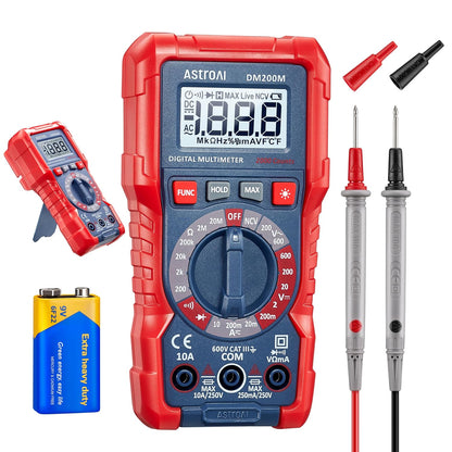 Multímetro Digital Tester de Voltaje – TRMS 2000 Cuentas, Medición Rápida y Precisa de Voltaje/ Corriente AC/DC, Resistencia, Diodos, Continuidad y NCV – Portátil (DM200M)