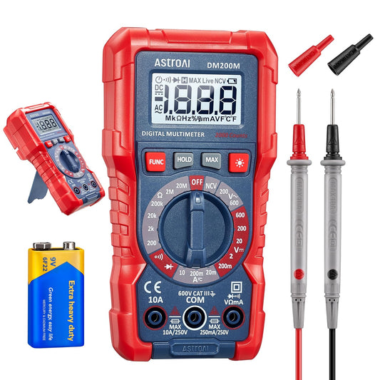 Multímetro Digital Tester de Voltaje – TRMS 2000 Cuentas, Medición Rápida y Precisa de Voltaje/ Corriente AC/DC, Resistencia, Diodos, Continuidad y NCV – Portátil (DM200M)