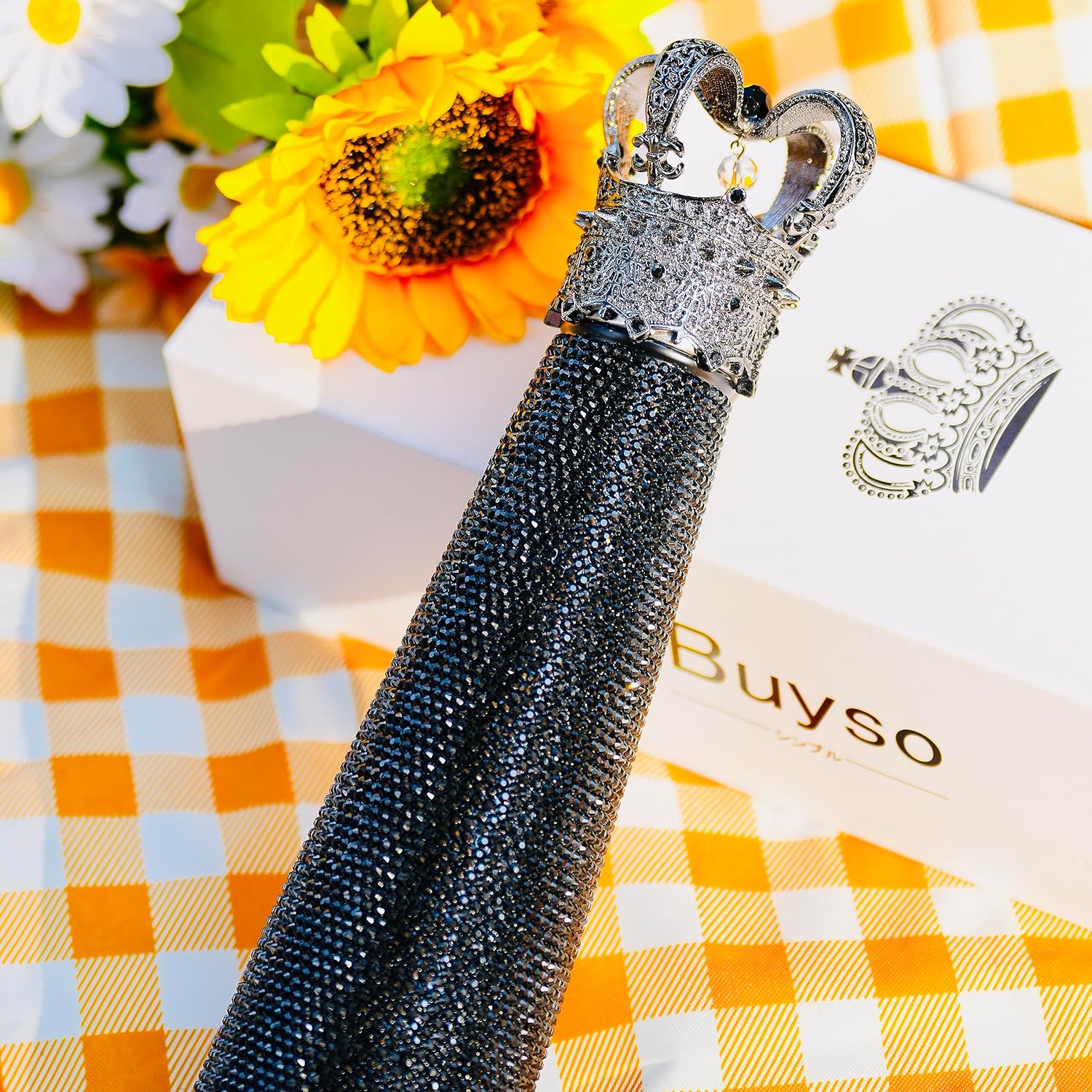 Botella con Glitter corona | Botella térmica de acero inoxidable | 500ml | Color: Negro princesas