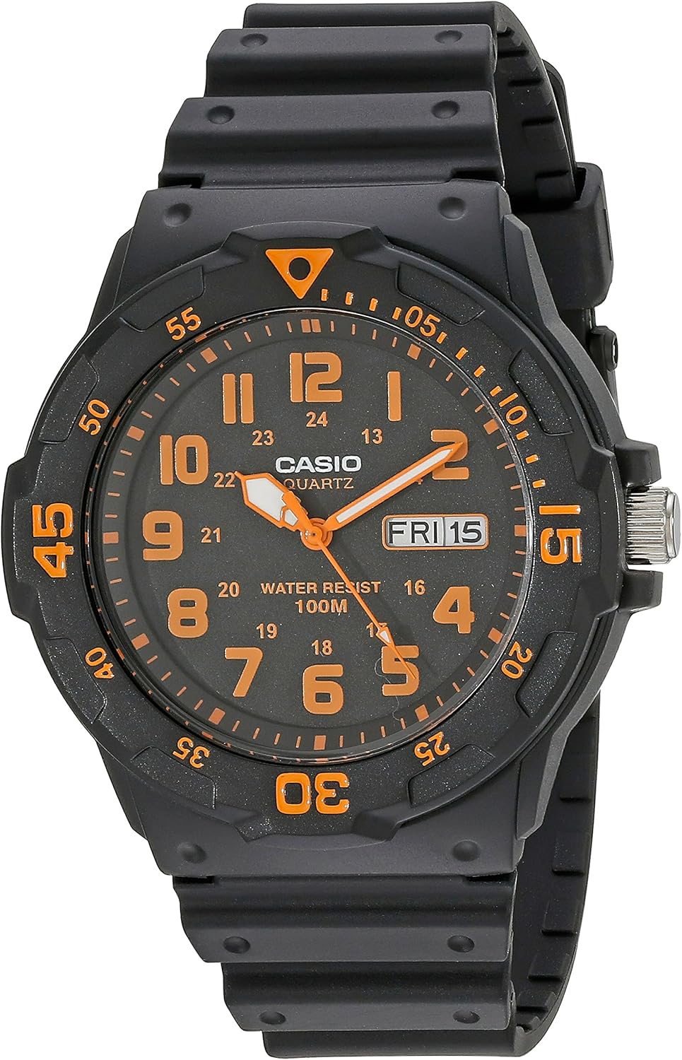 MRW200H Series | Unisex Analog Watch | 100M WR | Stainless Steel Case | Resin Band | 2 Hand Analog (HR, Min, SEC) | Date Display | Screw down Crown/Screw down Caseback | 3 Year Battery