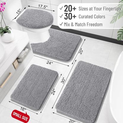 Alfombra de Baño 30x20, Chenille Extra Suave, Súper Absorbente, Secado Rápido, Antideslizante, Lavable a Máquina, Gris