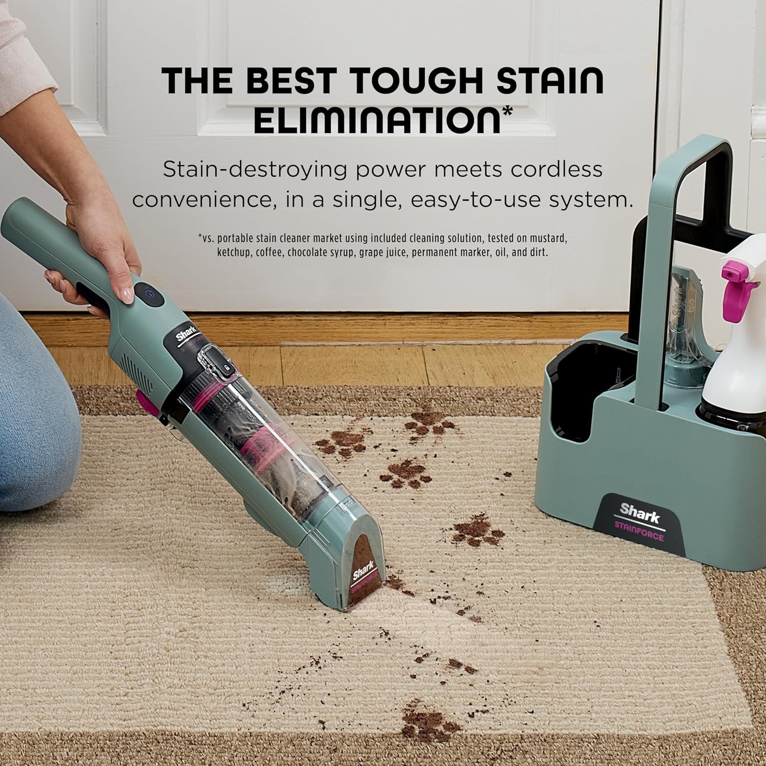 Shark StainForce HX101 Limpiador Portátil Inalámbrico de Manchas y Olores | Succión Potente, Fórmula 30x Más Eficaz, Alfombras, Tapizados, Escaleras, Incluye Caddy y Solución de Limpieza