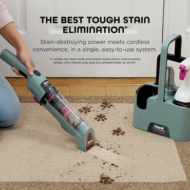 Shark StainForce HX101 Limpiador Portátil Inalámbrico de Manchas y Olores | Succión Potente, Fórmula 30x Más Eficaz, Alfombras, Tapizados, Escaleras, Incluye Caddy y Solución de Limpieza
