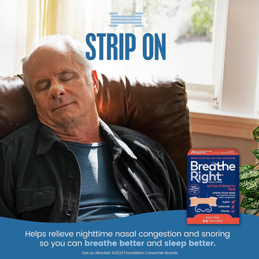 Breathe Right Tiras Nasales Extra Fuerza | 44 Unidades | Alivio Instantáneo de Congestión Nasal y Ronquidos | Sin Fármacos, Ajuste Cómodo
