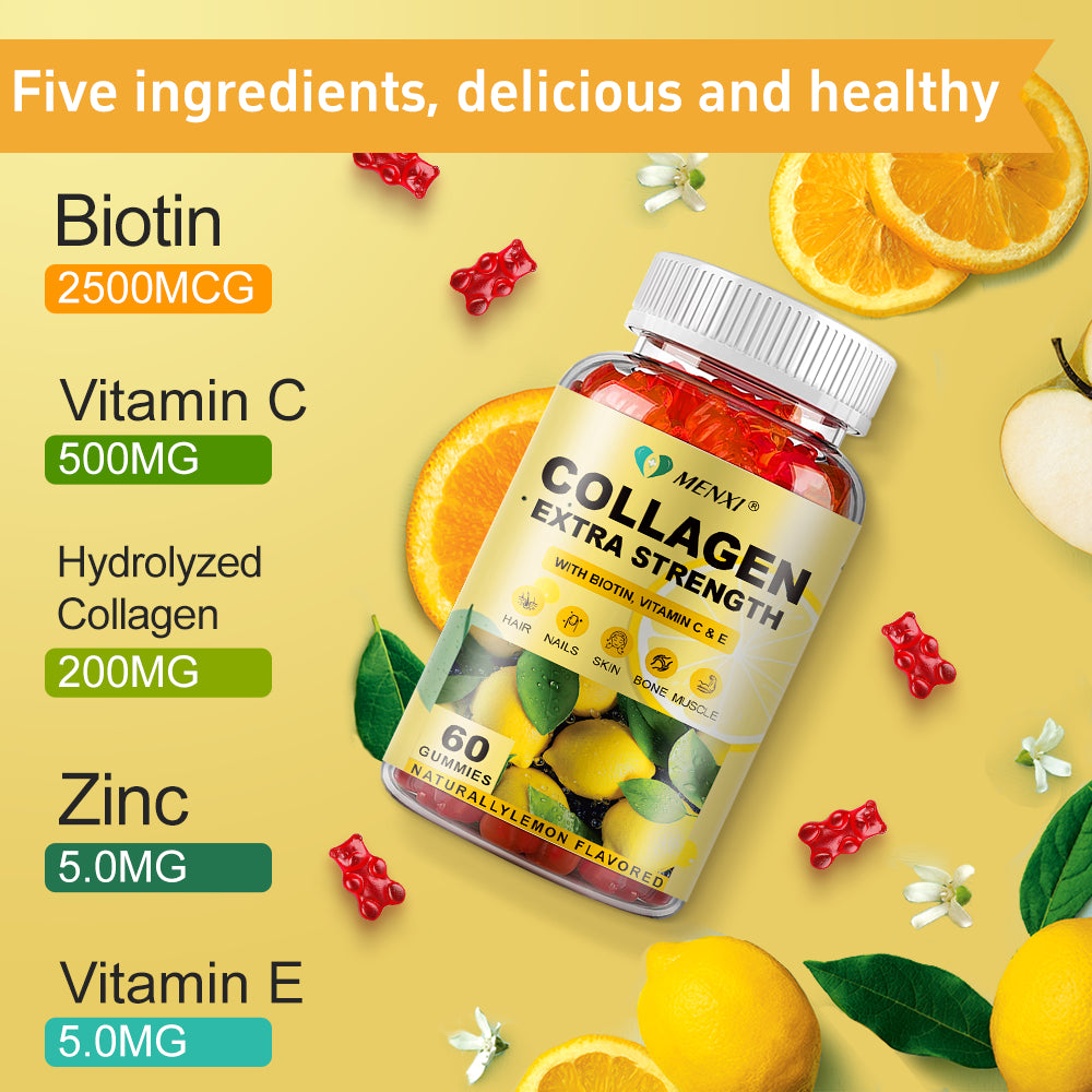 Menxi Gomitas de Colágeno Hidrolizado Premium – Antienvejecimiento con Biotina, Vitamina C, Zinc y Vit E