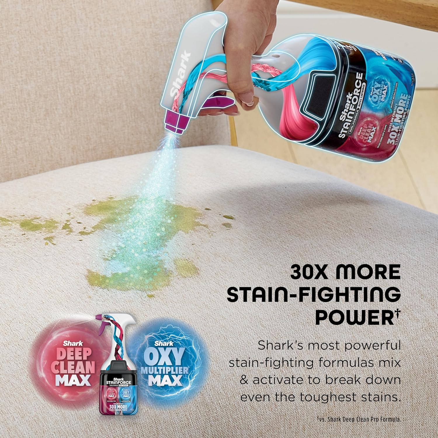 Shark StainForce HX101 Limpiador Portátil Inalámbrico de Manchas y Olores | Succión Potente, Fórmula 30x Más Eficaz, Alfombras, Tapizados, Escaleras, Incluye Caddy y Solución de Limpieza