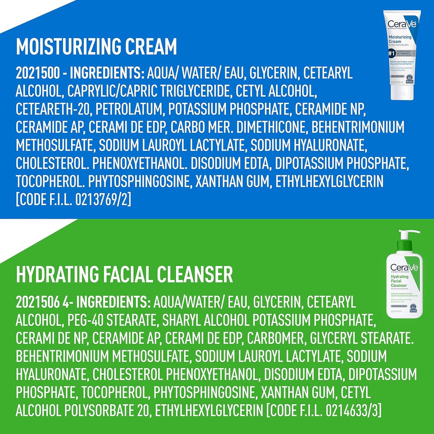 CeraVe Set Hidratante | Crema 8 oz + Limpiador Facial 8 oz – Ácido Hialurónico + 3 Ceramidas | Aprobado por NEA | Sin Fragancia