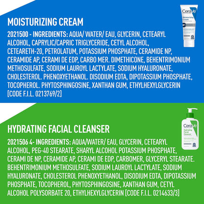 CeraVe Set Hidratante | Crema 8 oz + Limpiador Facial 8 oz – Ácido Hialurónico + 3 Ceramidas | Aprobado por NEA | Sin Fragancia