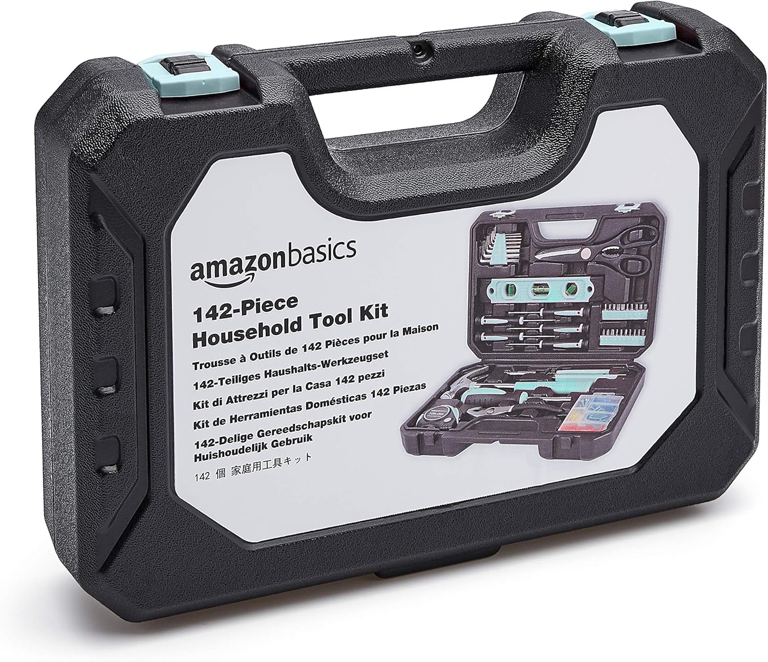 Kit de Herramientas para el Hogar con Maletín – 142 Piezas – Color Turquesa – Ideal para Reparaciones y DIY
