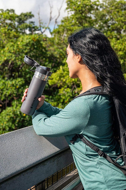 Quick Flip GO Water Bottle 24 Oz | Push Button Lid | Leakproof and Packable for Travel and Sports | Insulated Stainless Steel | Bpa-Free | Charcoal