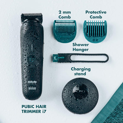 Gillette Intimate i7 | Recortadora Íntima y Corporal Masculina – LED Halo, Resistente al Agua, 100 min, Base de Carga, 2 Peines