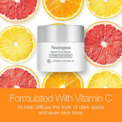 Neutrogena Crema hidratante facial Rapid Tone Repair Retinol + vitamina C, corrector de manchas oscuras, crema facial antienvejecimiento para un tono uniforme, 1.7 onzas + limpiador facial Hydro Boost