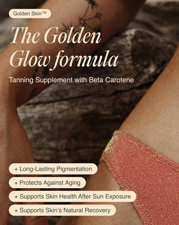 Suplemento bronceado Golden Skin para mujeres y hombres | Potentes píldoras bronceadoras con betacaroteno, luteína y L-tirosina para la salud de la piel | Suplemento antioxidante natural y vitaminas