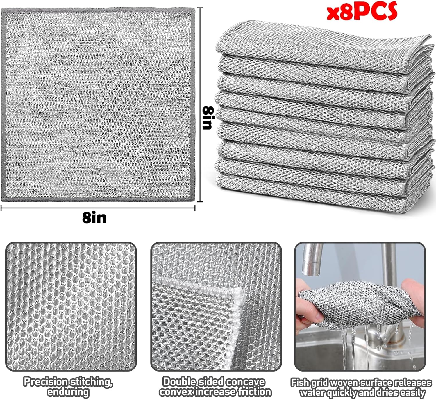 8 paños de lana de acero para lavar platos | Antirayas | Multiusos