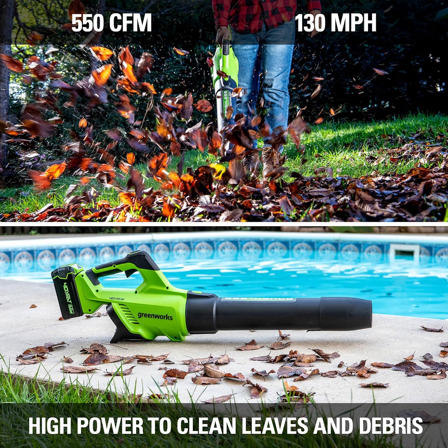 Soplador de hojas Greenworks | Soplador axial inalámbrico sin escobillas de 40 V (130 MPH / 550 CFM/75+ herramientas), solo herramienta