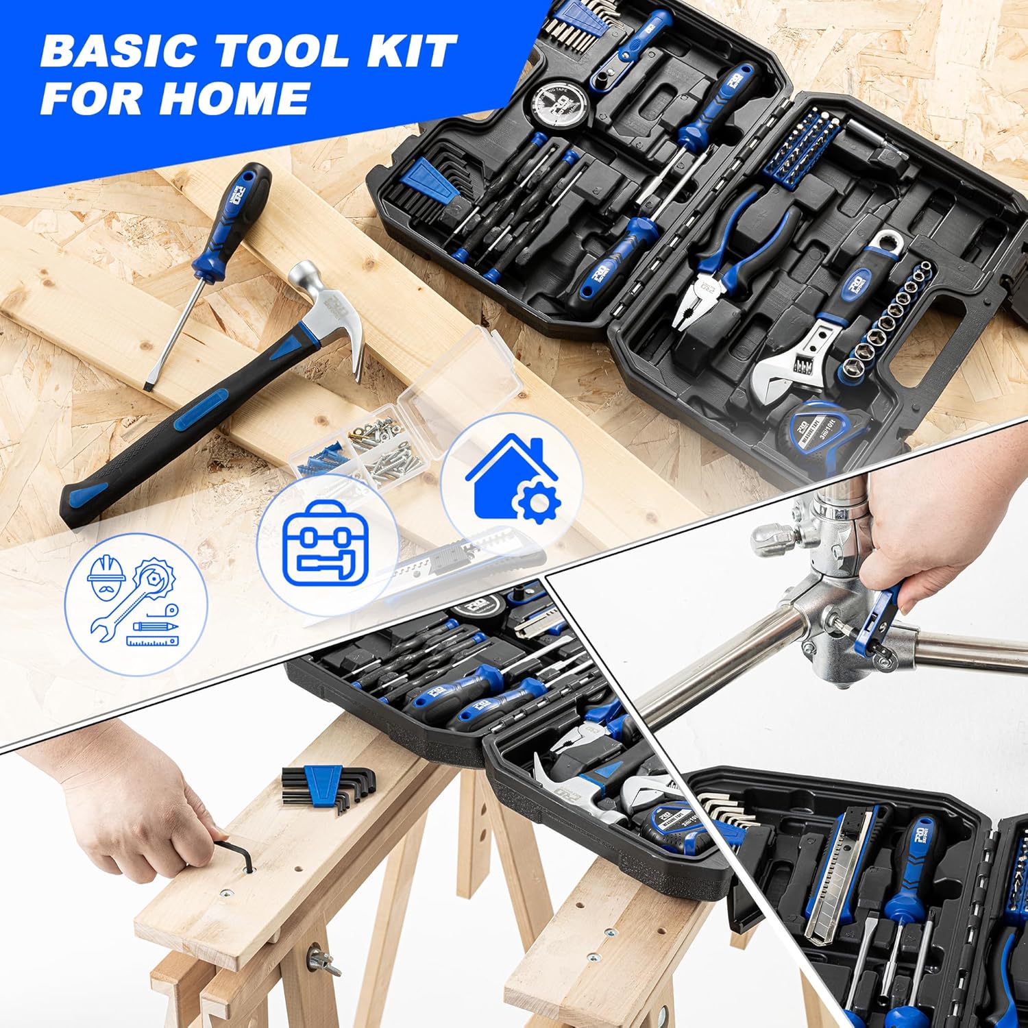 Juego de Herramientas Prostormer 160 Piezas – Kit de Mano para Reparaciones del Hogar con Maletín – Herramientas Resistentes de Acero para Casa, Garaje, Oficina y Dormitorio (Azul)