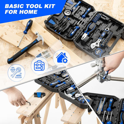 Juego de Herramientas Prostormer 160 Piezas – Kit de Mano para Reparaciones del Hogar con Maletín – Herramientas Resistentes de Acero para Casa, Garaje, Oficina y Dormitorio (Azul)