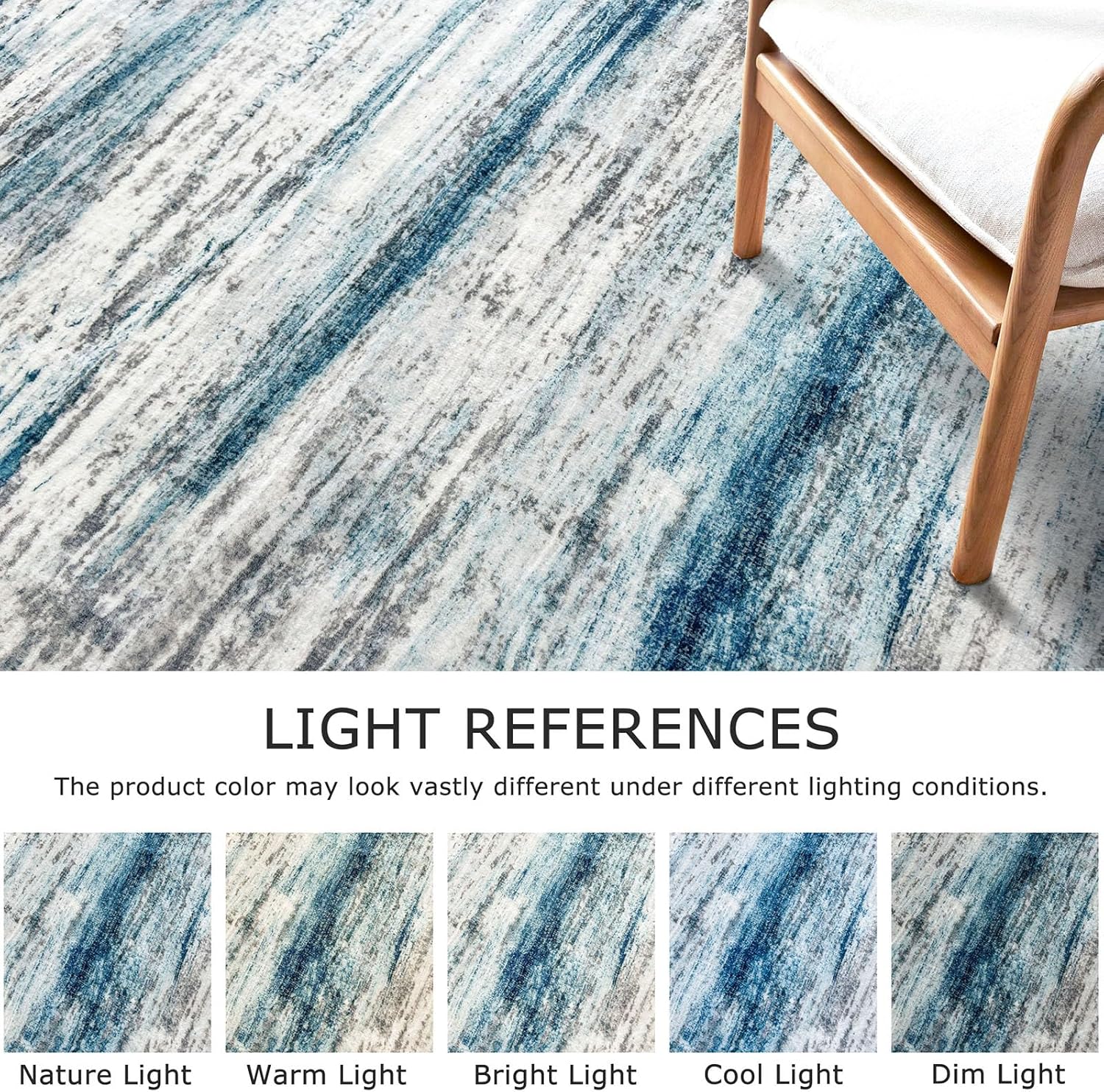 Alfombra de pasillo moderna y lavable | Diseño abstracto | Antideslizante y suave | Estampado a rayas azul