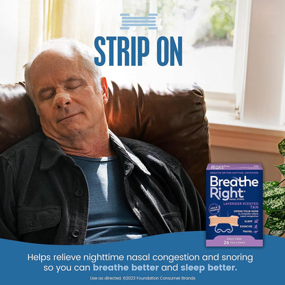 Breathe Right Tiras Nasales Extra Fuerza con Aroma Lavanda | 26 Unidades | Alivio de Congestión y Ronquidos | Solución Sin Fármacos