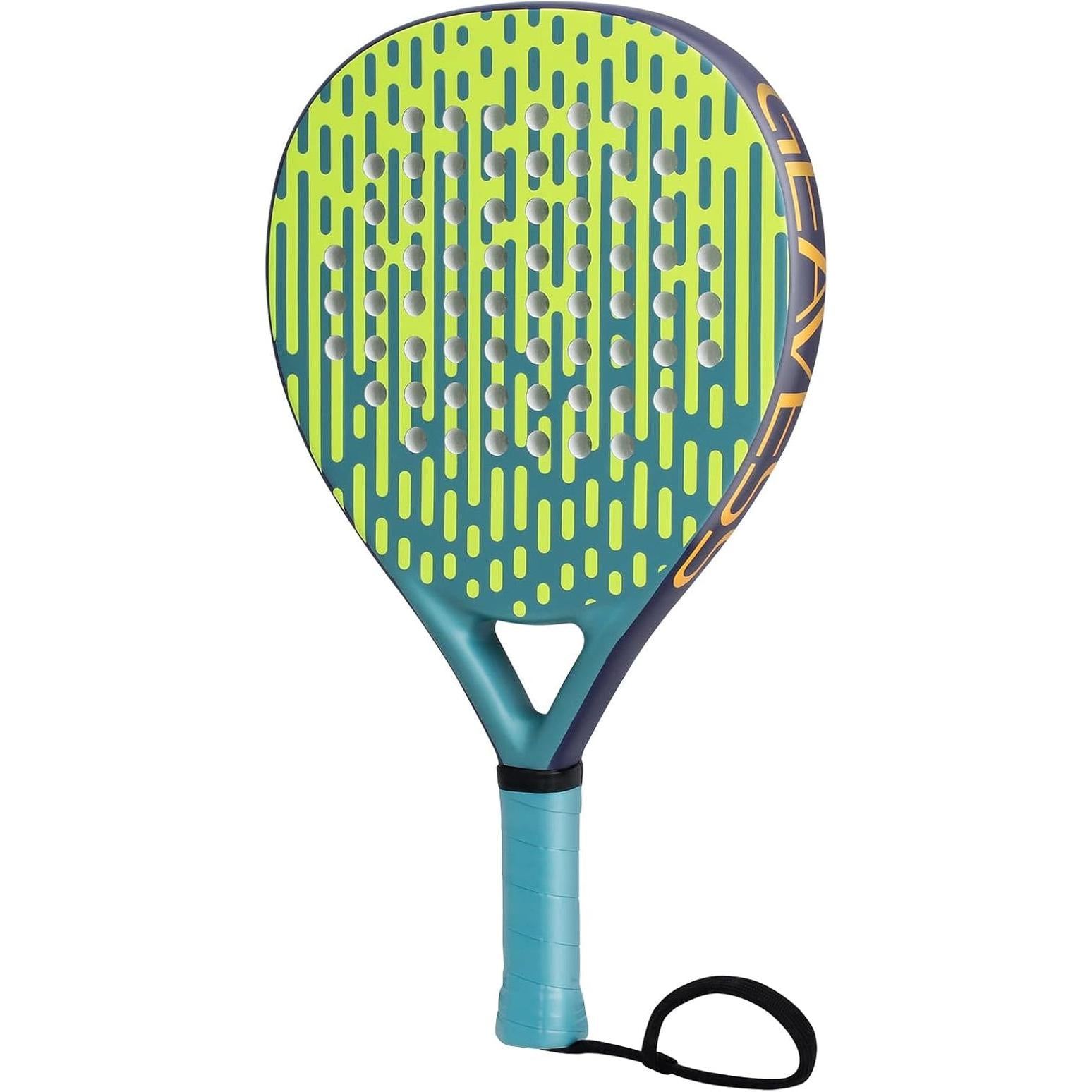 Padel Racket Carbon and Fiberglass Surface and EVA Memory Foam Core for Kids, Junior, Adult