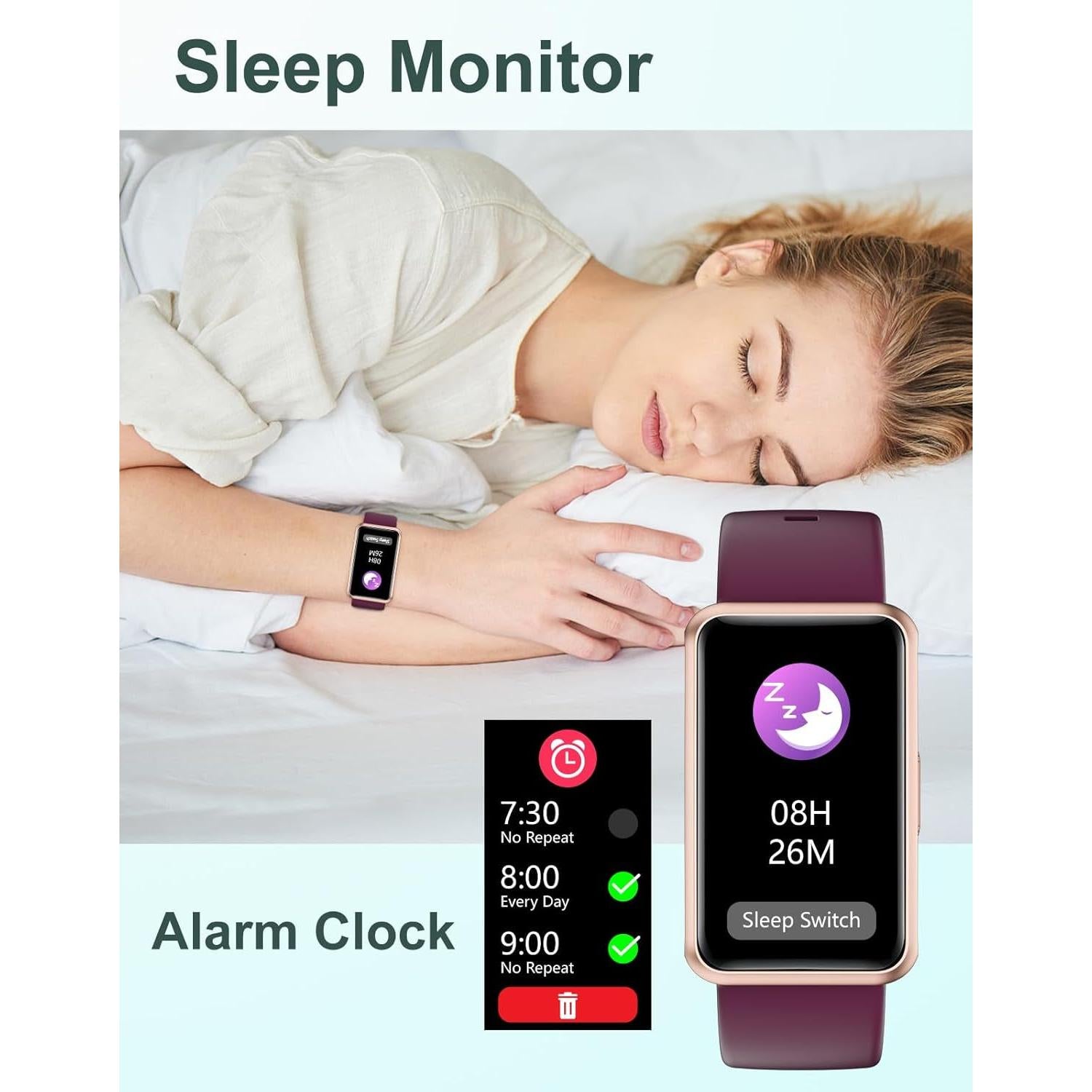Fitness Tracker No Bluetooth No APP No Phone Needed, Fitness Watch for Men Women Parents IP68 Waterproof with Full Touch Screen Steps Calories Counter Sleep Tracker Alarm Clocks (Purple)