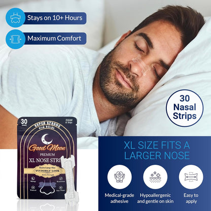 Premium Invisible Nose Strips – Extra Strength - Stop Snoring, Breathe Better, Fall Asleep, Running, Gym, Congestion, Pollen Allergies – Small/Medium Clear Nasal Strips for Sensitive Skin (30 Count)