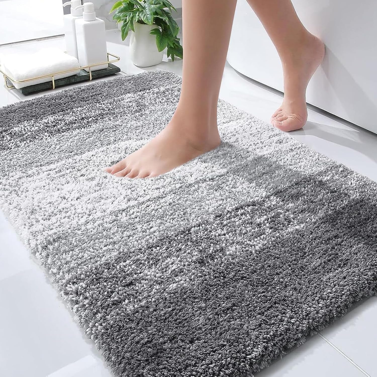 Alfombra de baño de 30 x 20" | Microfibra absorbente extrasuave | Antideslizante | Secado rápido | Baño, bañera, ducha | Color: gris