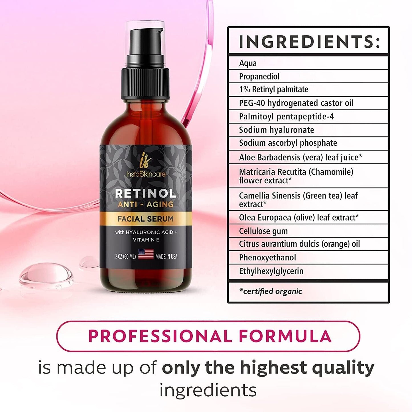 Serum de Retinol para el Rostro con Ácido Hialurónico, Vit A y E, y Aloe Vera – Anti Envejecimiento