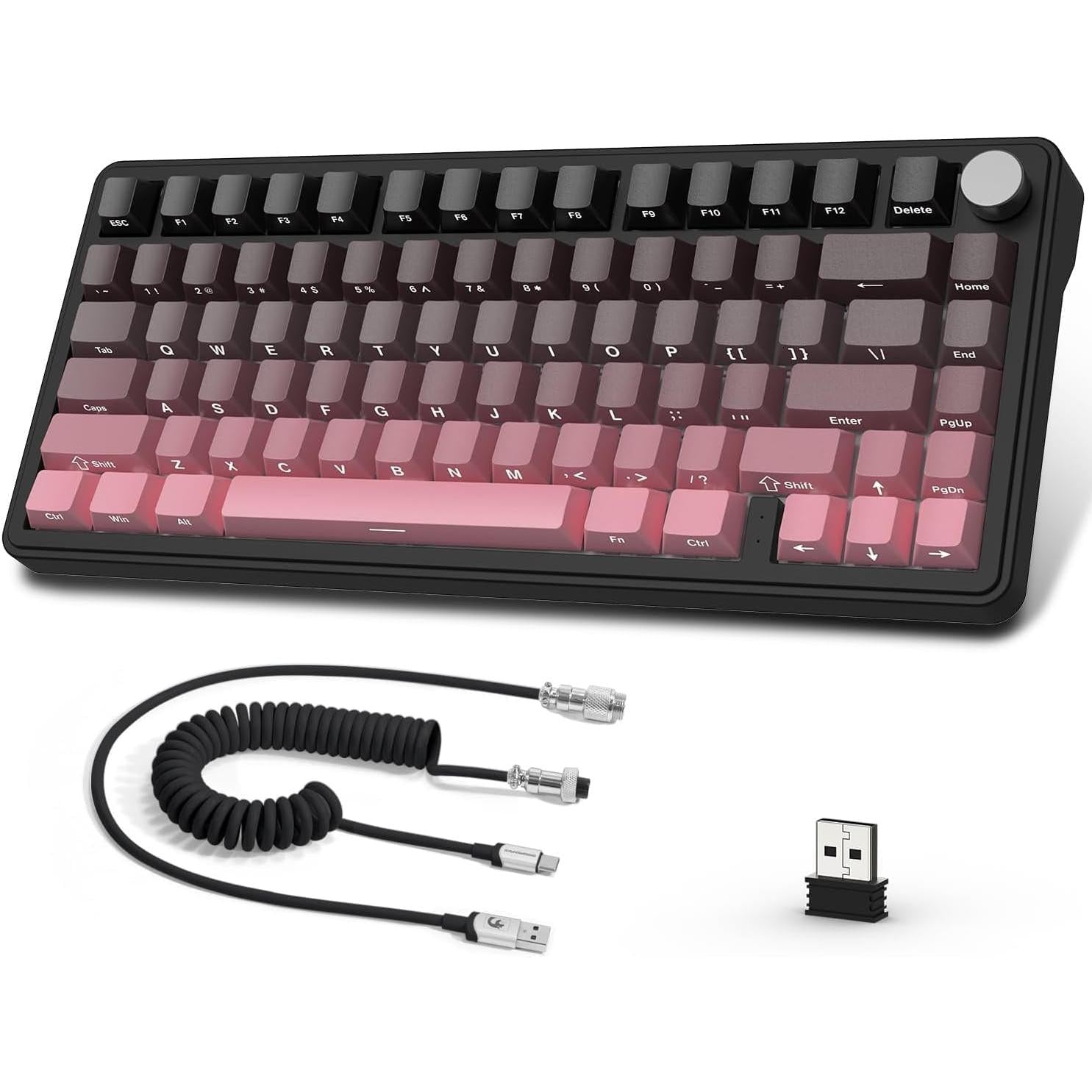 Teclado mecánico inalámbrico para juegos con perilla intercambiable | Color: Rosa