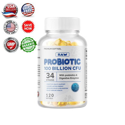 Raw Probiotics | 100 Mil Millones de UFC – 120 Cápsulas | Salud Digestiva e Inmunológica