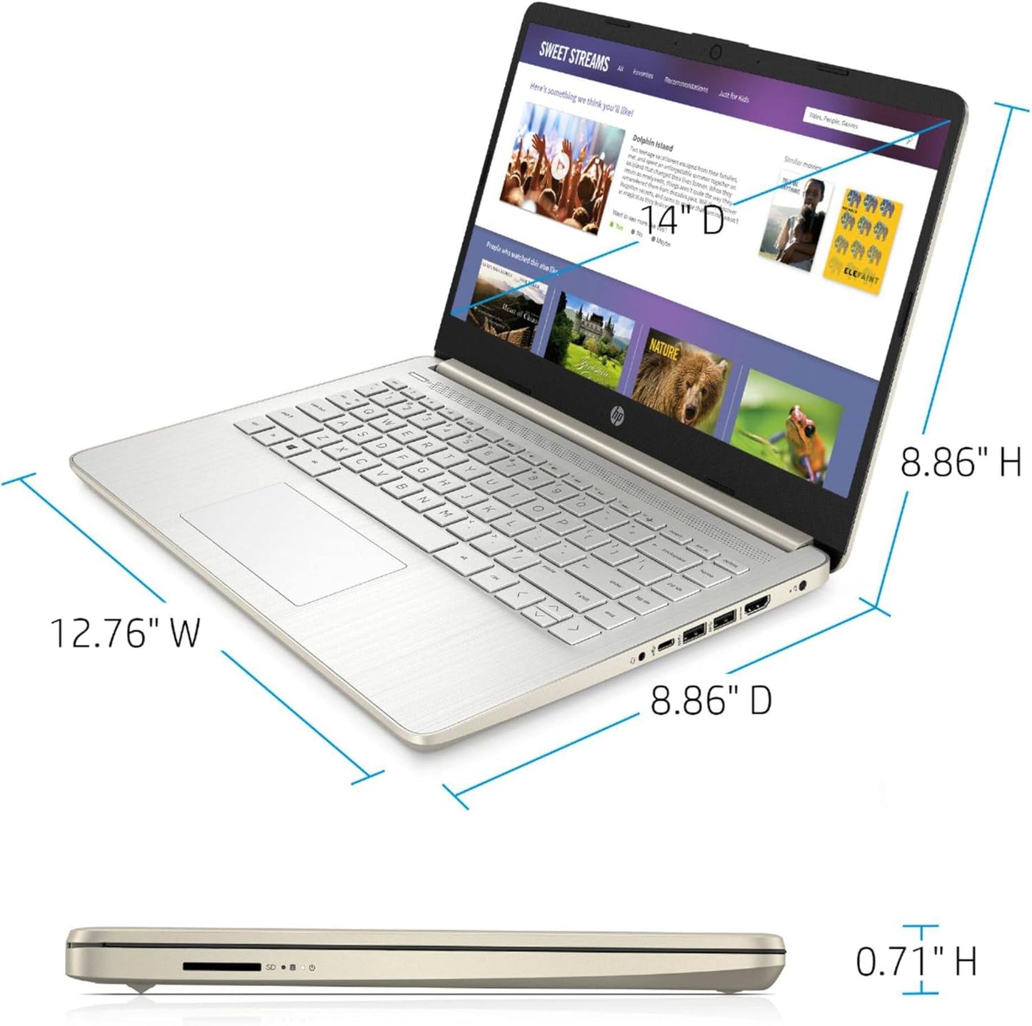 HP 14" Laptop Touchscreen – Intel Celeron N4500, 4GB RAM, 64GB eMMC, Windows 11 Home S, WiFi 6, Office 365 (1 Año) – Pale Gold