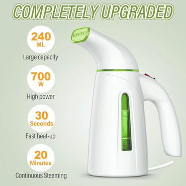 Vaporizador de Ropa 950 W | Depósito 300 ml (hasta 20 min de vapor) | Calienta en 30 s | Panel Acero Inoxidable 304 | Cable 9 ft / 2.7 m | Portátil de viaje | Solo 120 V