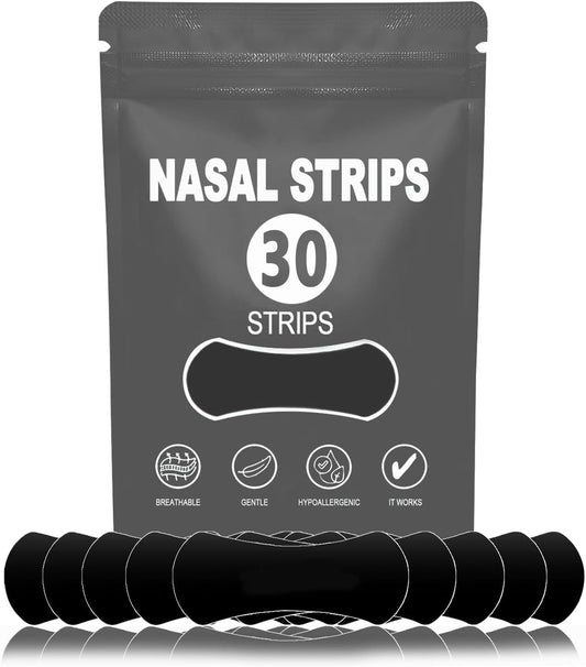Nose Strips para Dormir y Respirar Mejor – 30 Unidades | Tiras Nasales Anti-Ronquidos | Adhesivo Extra Fuerte Resistente al Sudor y Aceite | Hipoalergénicas y Suaves con la Pie