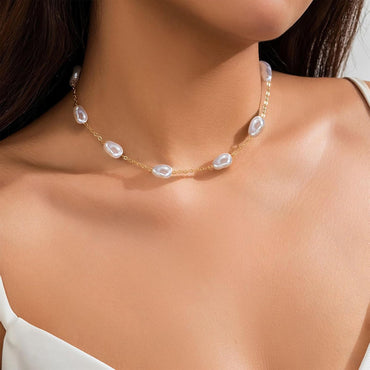 Collar de Perlas para Mujer – Choker de Perlas Barrocas con Colgante de Corazón en Oro 14K, Collar en Forma de Y Elegante para Bodas, Aniversarios y Cumpleaños