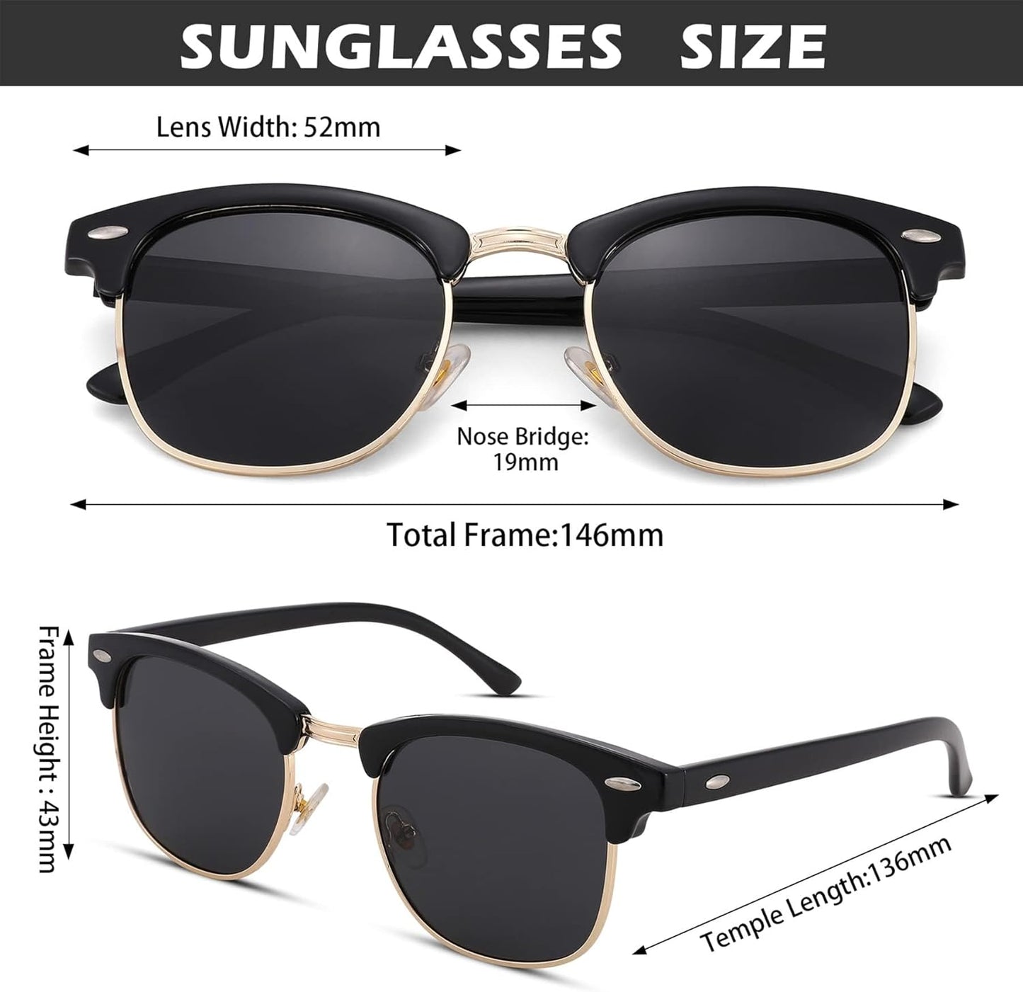 Pro Acme Semi-Rimless Polarized Sunglasses UV 400 Protection for Women Men