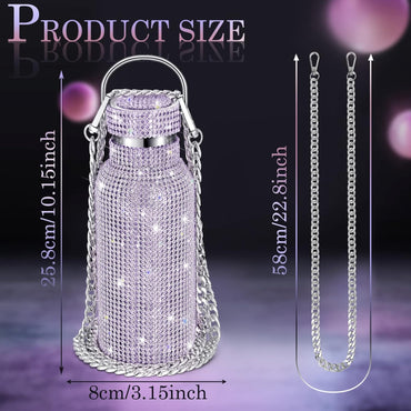 Botella térmica con diamantes de imitación con tapa | 750 ml | Aislado de acero inoxidable con diamantes de imitación de primera calidad | Color: Morado